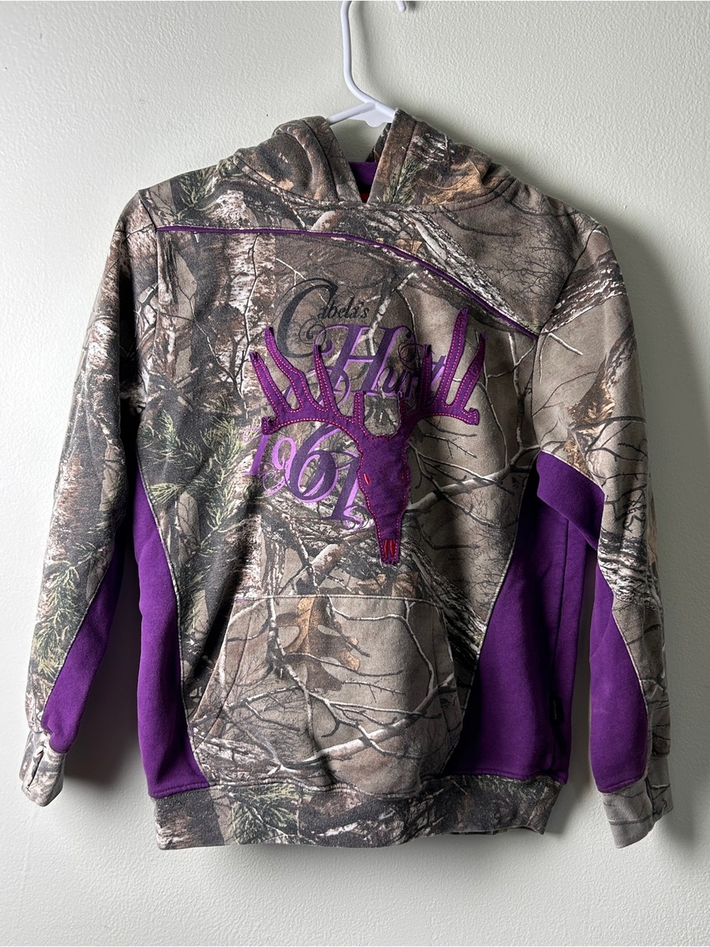 Cabela's Camo Hoodie with Purple Accents